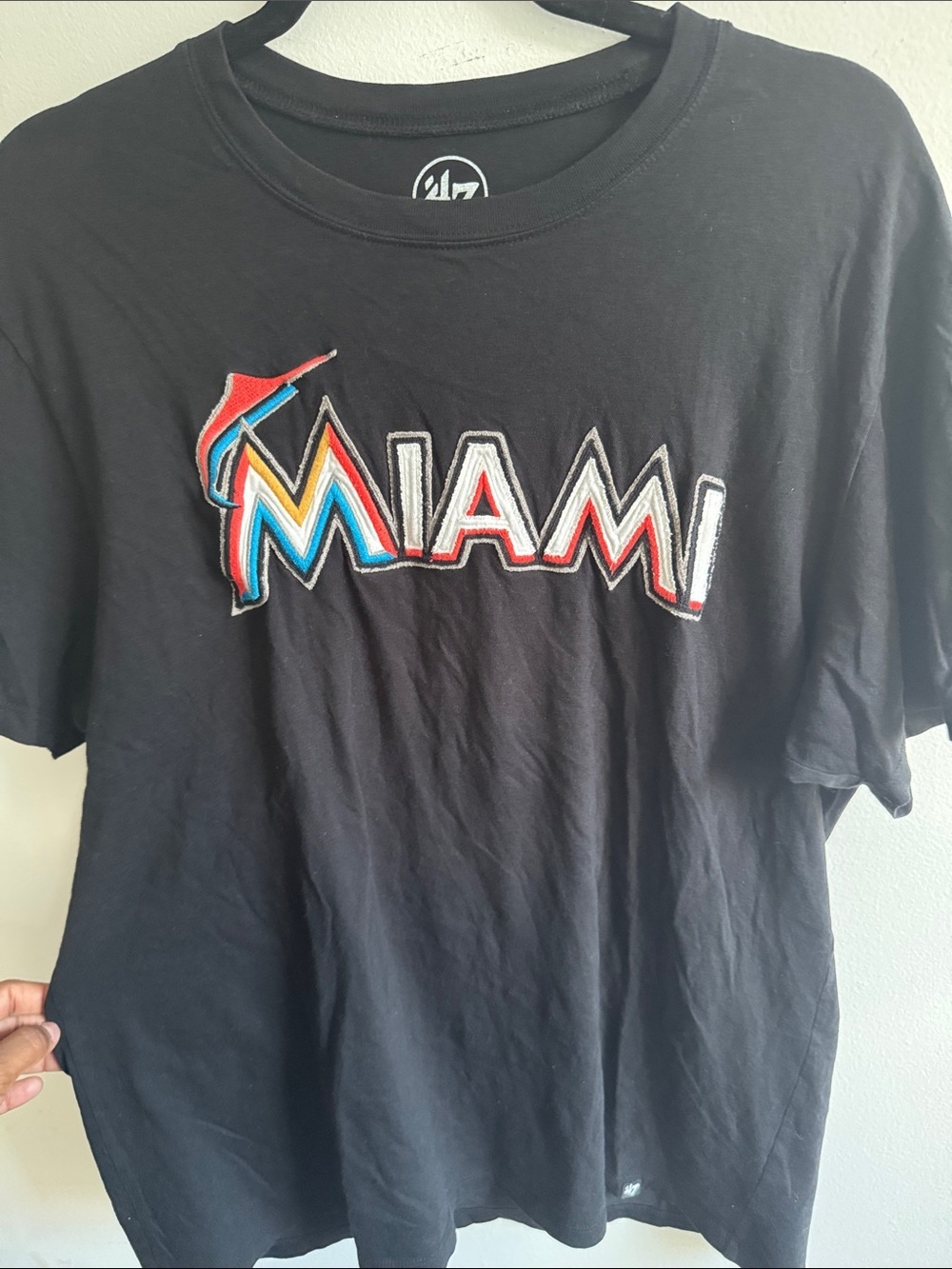 ’47 Brand Miami Marlins Embroidered Logo T-Shirt Black Size Large - Picture 7 of 8
